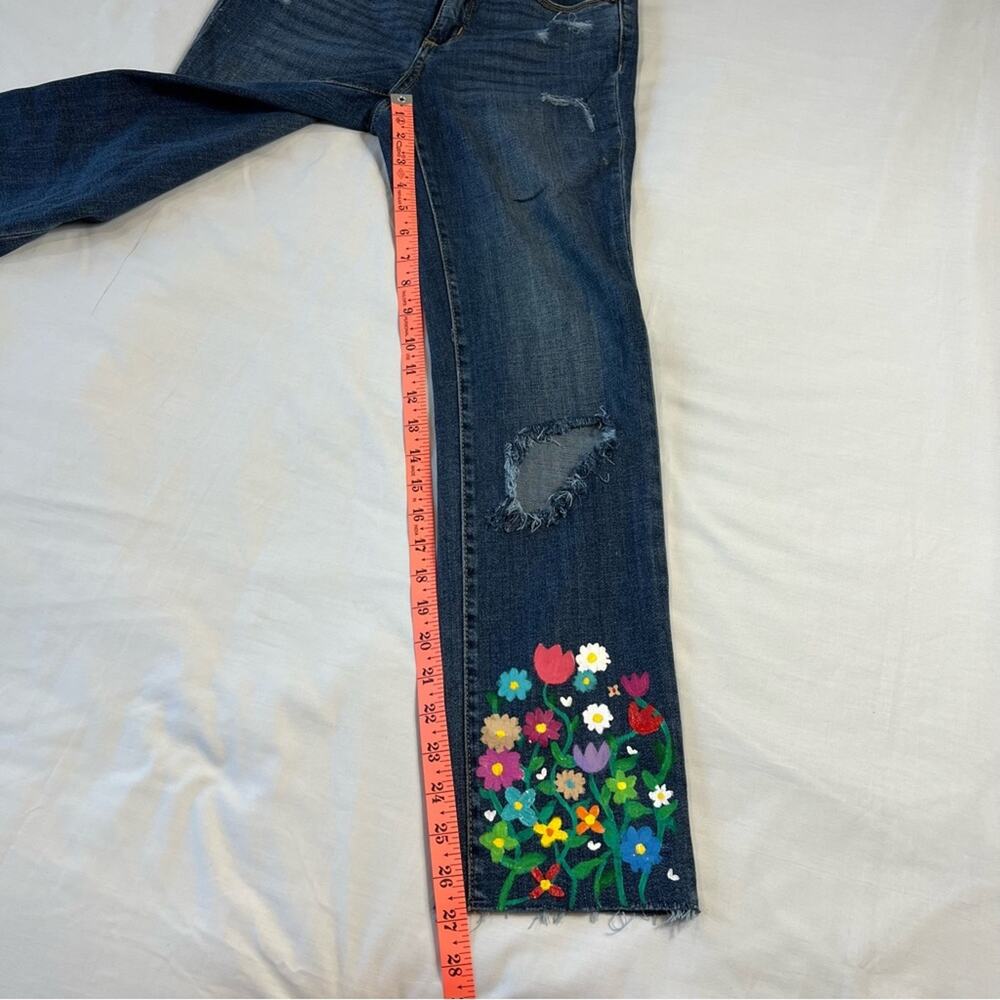 Cottagecore Painted High Rise 00 26" Straight Crop Distressed Jeans Hippie - Picture 9 of 11